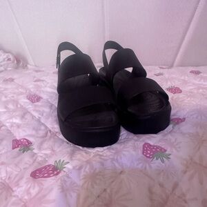 Crocs- Women's Black Platform Slingback Sandals - Elevated Comfort